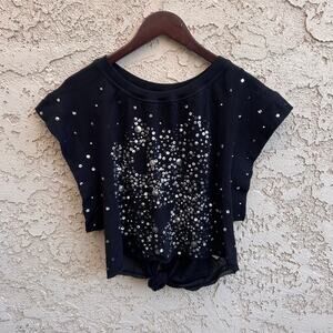 Free People Beaded Sequin Crop Cotton Tee Size Small